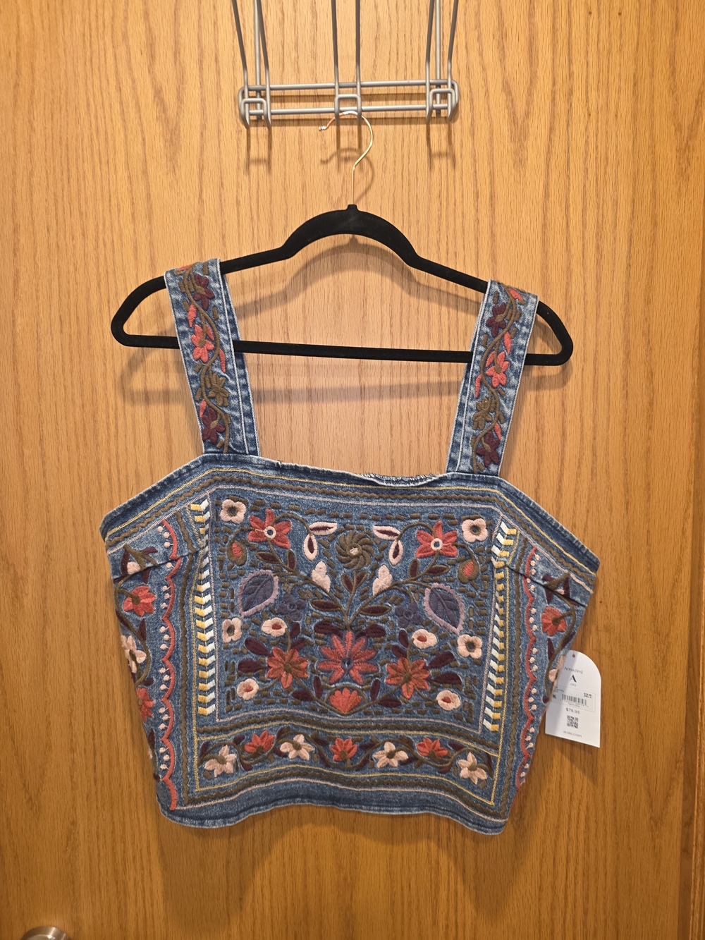 ARULA Blue Denim Embroidered Tank and Skirt Set — Red, Pink, Cream Floral - Picture 5 of 12